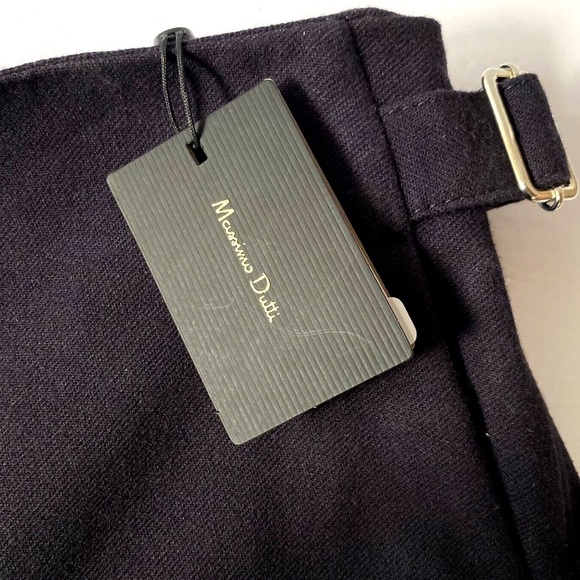 NWT. Massimo Dutti Navy Blue Wool Blend Midi Skirt with Side Buckle. Size XS. - Picture 6 of 11